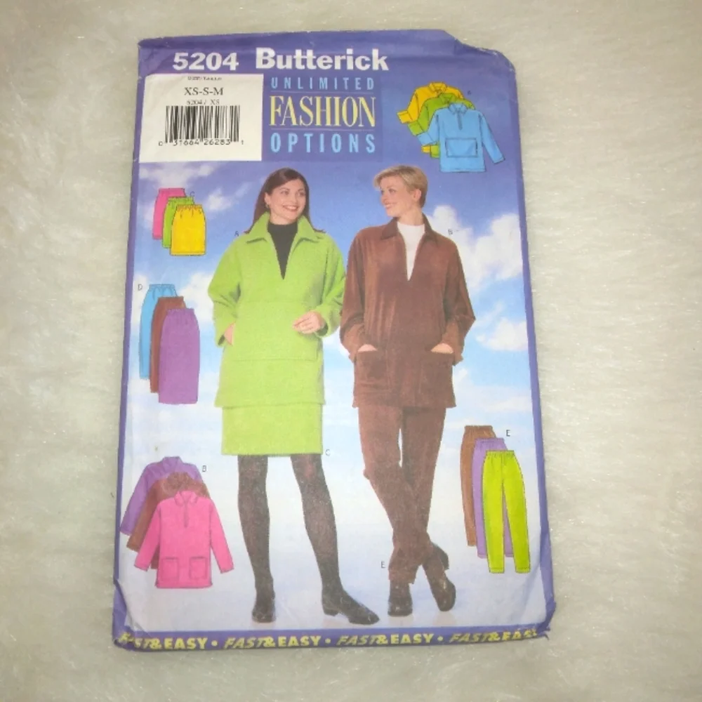 BUTTERICK 5204 Sz XS-S-M VERY EASY Misses' Top, skirt in 2 lengths, pants